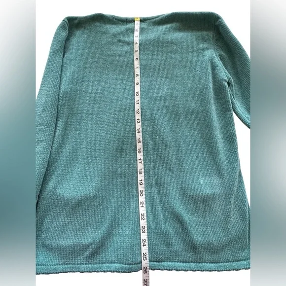 Vintage Jenny Teal Granny Core Button Pockets Beaded Knit Cardigan Size Medium - Picture 13 of 13